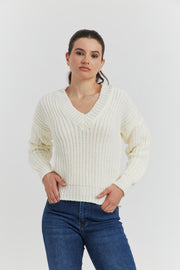 PULL GROSSE MAILLE V CYNEA ECRU